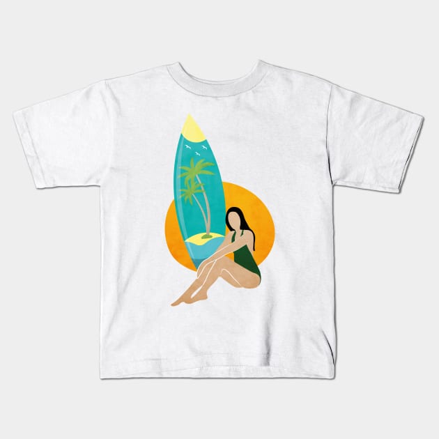 Girl and her surfboard Kids T-Shirt by grafart